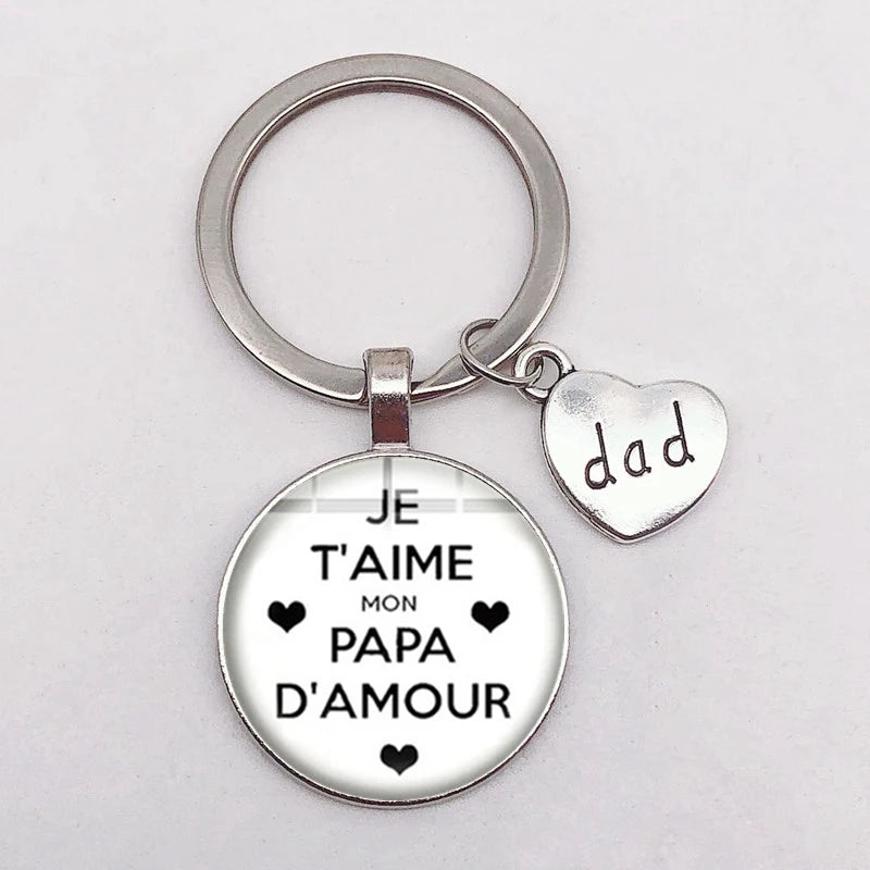 I Love Dad Keychain My Dad Is A Super Hero Pendant Glass Key Ring Father's Day Best Gift