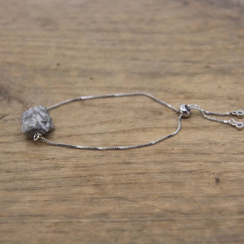 Raw Crystal Quartz Amazonite Citrines Tourmaline Stone Nugget Beads Silvery Chains Adjustable Bracelet Women Jewelry QC2003