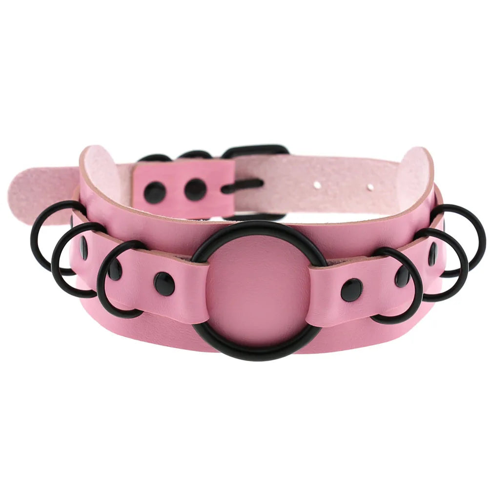 Goth Pink Leather Necklaces Women Punk Black Rivet Spike Collar Chain Neck Strap Gothic Holloween Girls Choker Y2K Body Jewelry