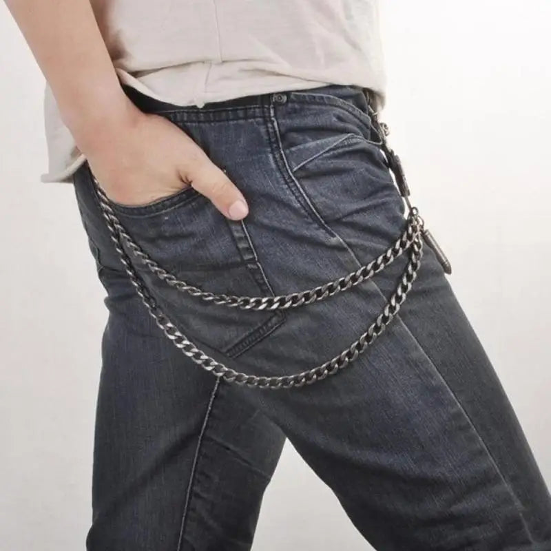 Waist Chain 2 Lines Punk Jean Adjustable Hip-hop Metal Men's Skull Accessories Chain Head Metal Pants Chain Gadgets for Men