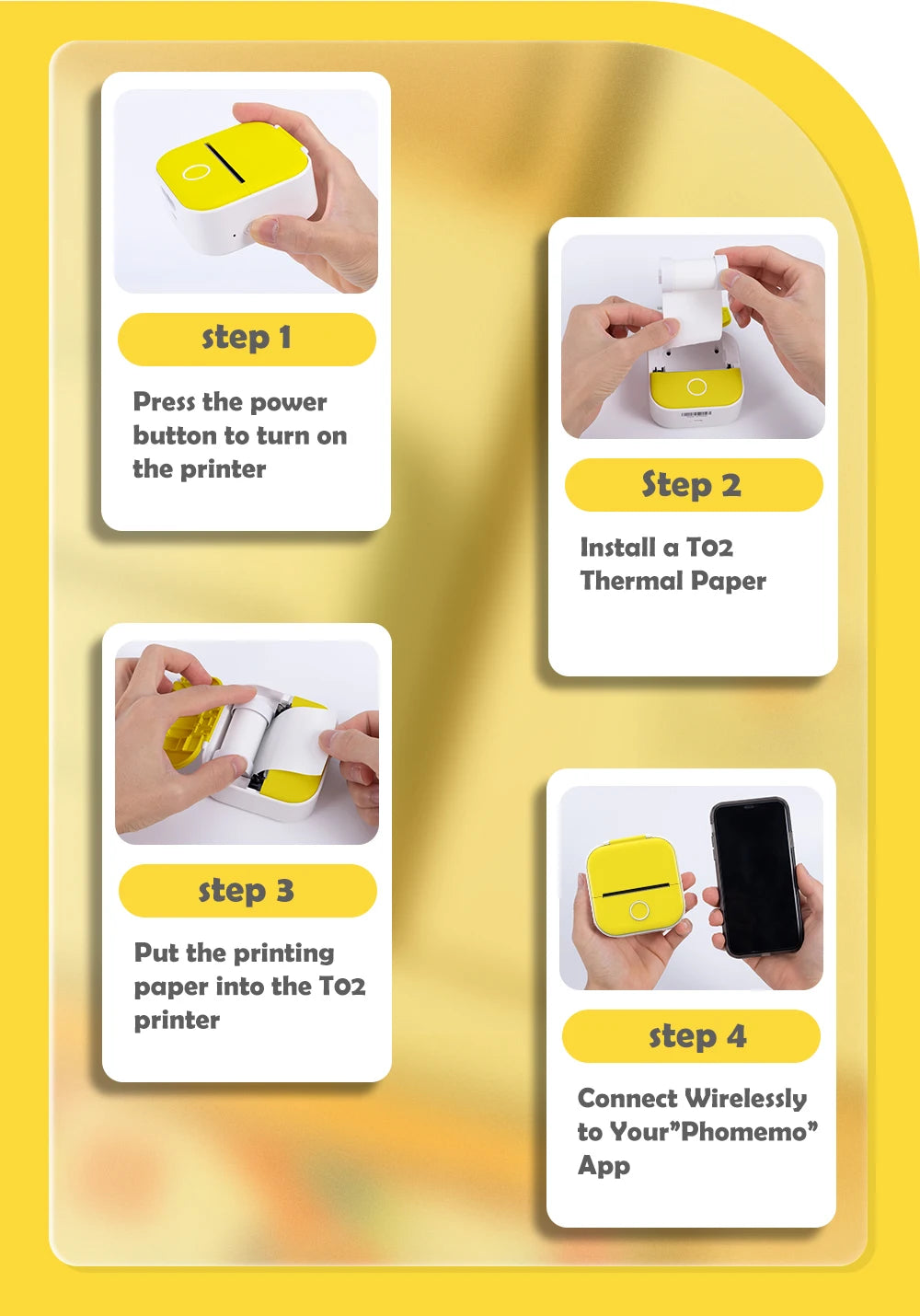 Phomemo T02 Pocket Printer Photo Journal Printing 53mm Sticker Labels Wireless Connection No-Ink Thermal Printing Long Battery