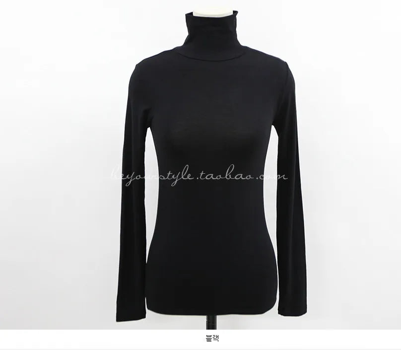 T Shirt Women Turtleneck Spring Top Sexy Elasticity T-Shirt Korean Tee Woman Clothes Slim Tshirt Female Skinny Long Sleeve Tops