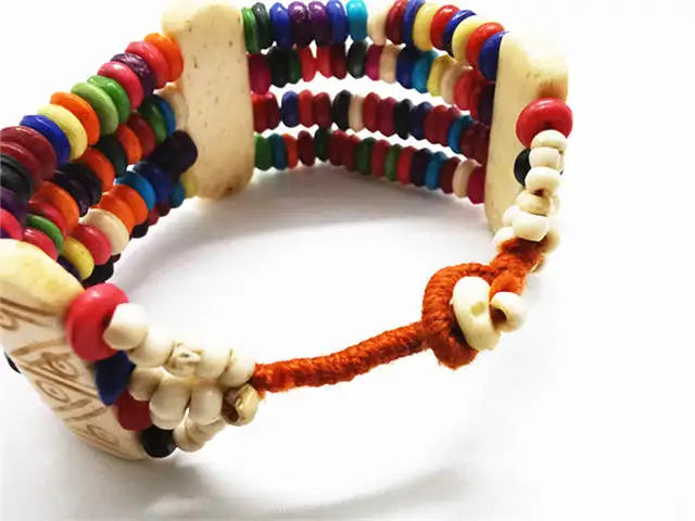 Tibetan Ethnic Bracelets Colorful Rainbow Bone Beaded Bracelet Multi Chains for Girls BB-131