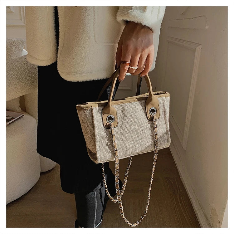 Women Tote Bag Fashion Canvas Large Capacity Handbag Casual Chains Shoulder Bags Ladies Big Messenger Bag Shopping Bag