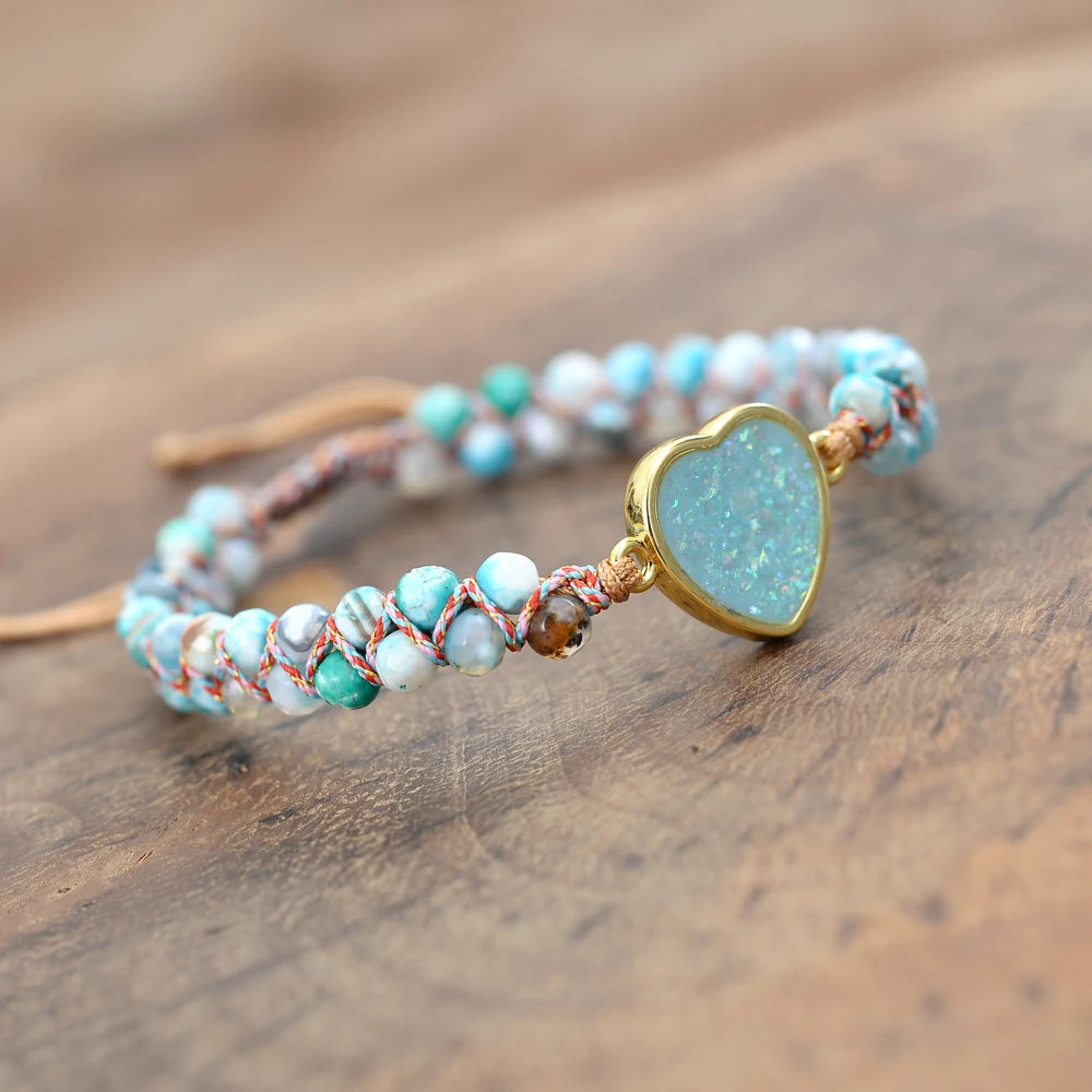 Jewelry Reiki Healing for Women Bracelet Natural Stone Heart String Handmade Braided Bracelets Emperor's Stone Wrap Bracelet