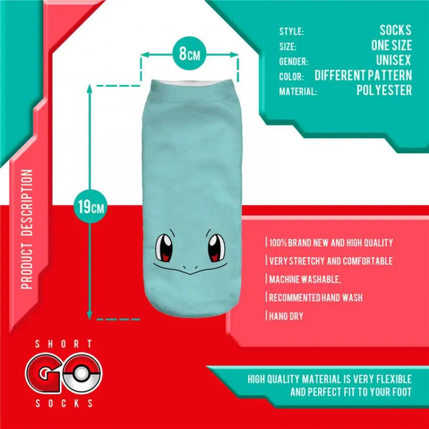 Pokemon Pikachu Game Cotton Socks Pokemon Go Squirtle Charmander Bulbasaur Anime Cosplay Men Women Christmas Gift Sock