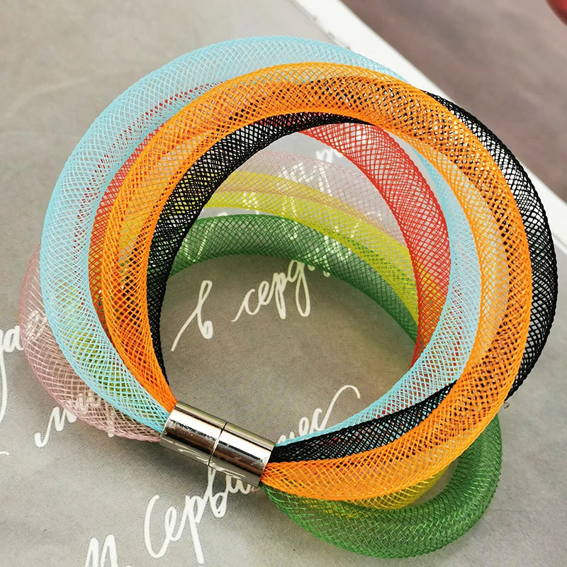 UKEBAY New Multicolor Mesh Bracelets For Women Rainbow Charm Bangles Boho Hand Chains Girl Birthday Gift Party Jewelry Bracelet