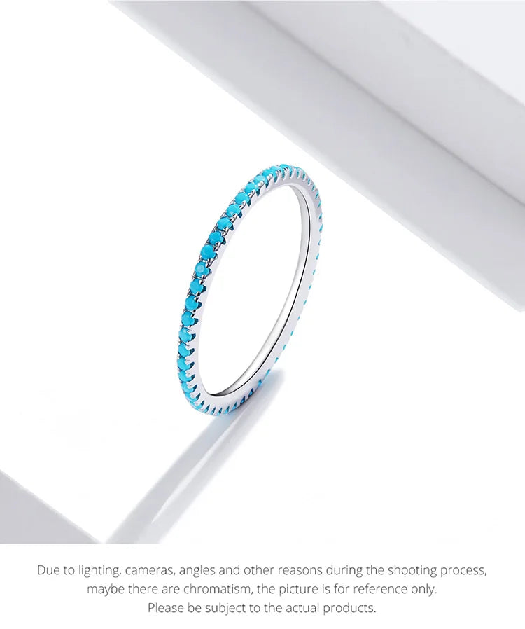 BAMOER 925 Sterling Silver Full pave ring Rainbow CZ Simulated Diamond Stackable Ring Platinum Plated Eternity Bands for Women