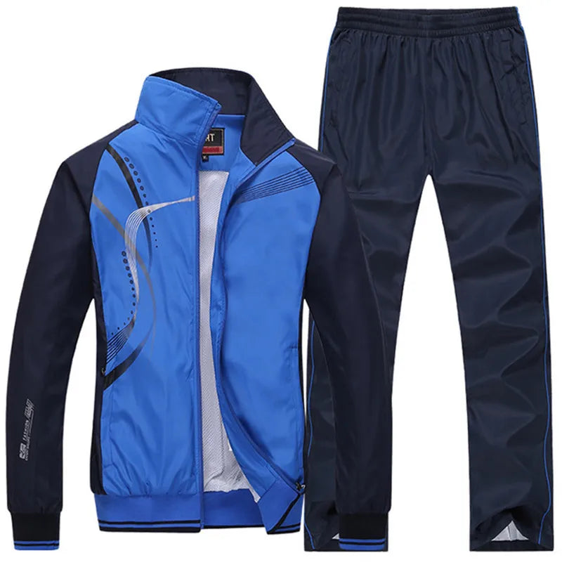 Men's Sportswear Set Spring Autumn Print Tracksuit Men 2 Piece Sets Jacket+Pant Sweatsuit Casual Sporting Outerwear Clothing