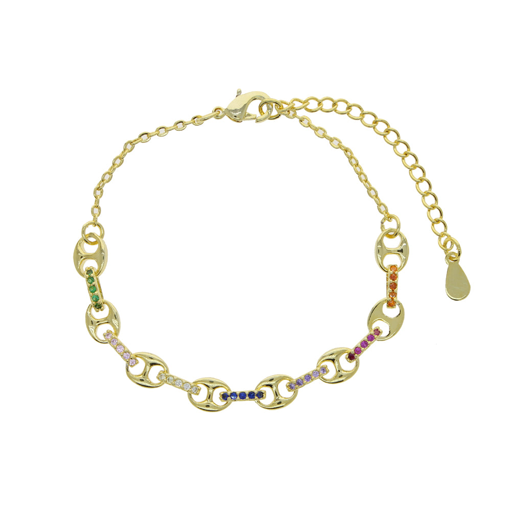 White Rainbow Cz Paved Link Cuban Chain Bracelet For Women Miami Boho Style Thick Gold Color Charm Bracelet Fashion Jewelry
