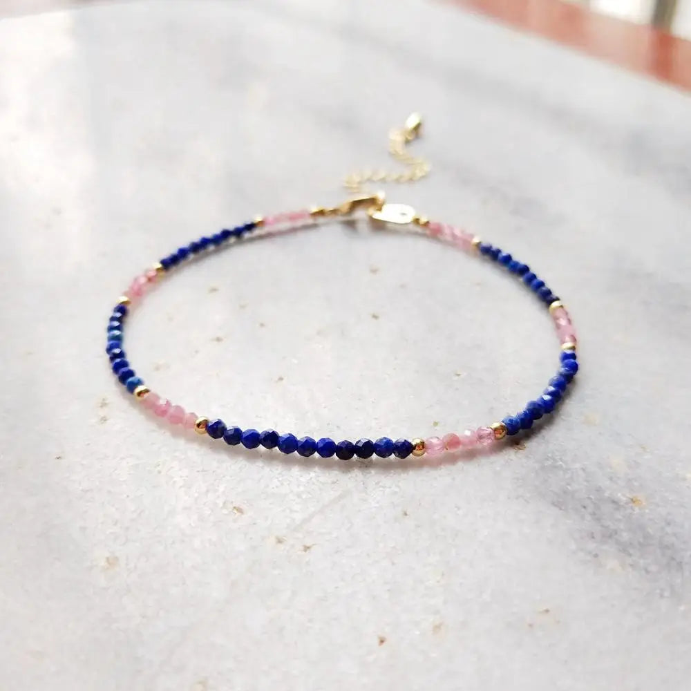 Lii Ji Multi Color Bracelet Natural Stone Lapis lazuli Peridot Labradorite Pink Tourmaline Dyed Turquoise Bracelet 1pcs