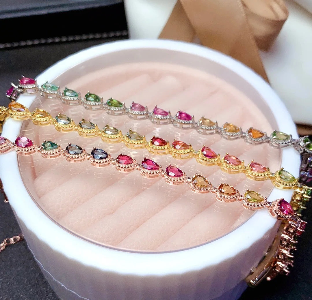 Exquisite Rainbow Tourmaline Bracelets 19cm Chain Rhinestone Slimming Bracelet Women Crystal Healing Bracelet Jewelry Gifts