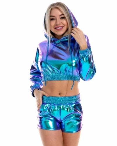 Women Skinny PU Leather Gold Leopard Shorts Summer Shiny Elastic Waist Metallic Booty Club Rave Festival HotPants Bottoms
