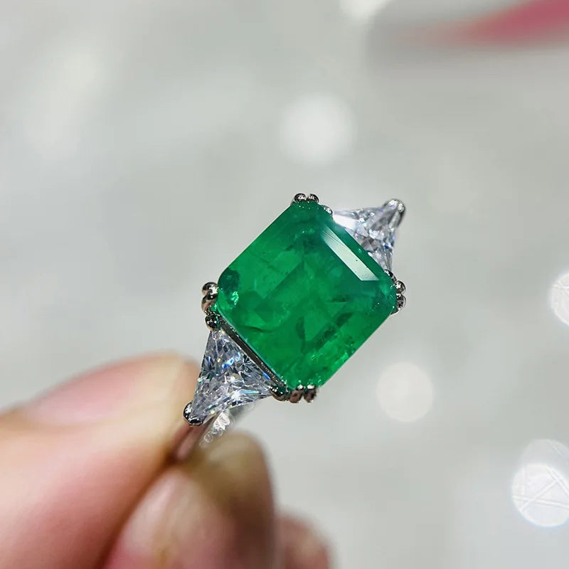 925 Sterling Silver Paraiba Emerald Tourmaline Gemstone Rings For Women Engagement Party Fashion Wedding Jewelry 9*9mm