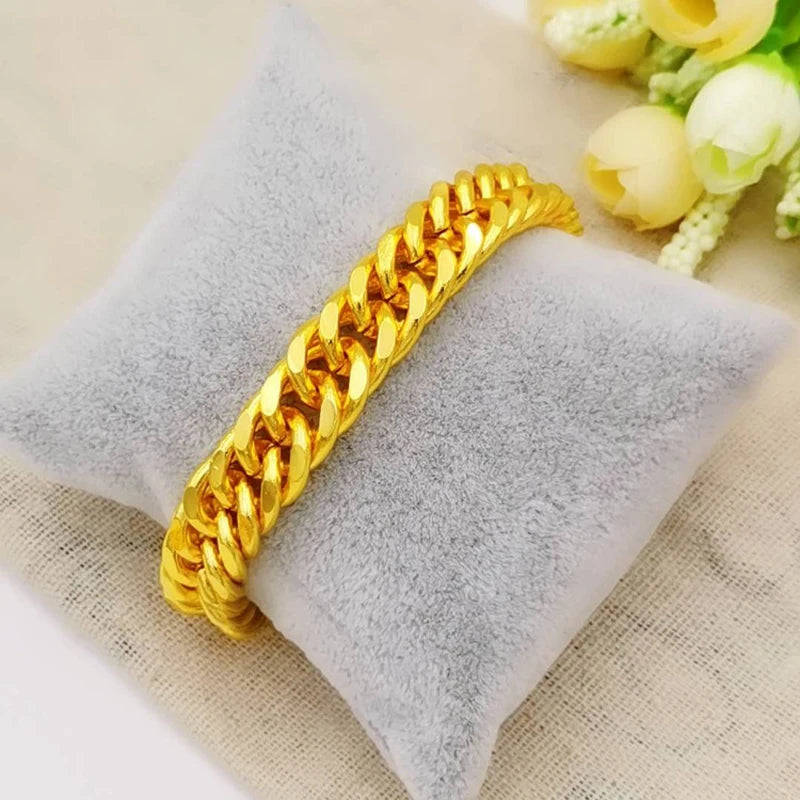 24k Gold GP 10MM /12mm Men's Link Chain Bracelet 20CM.Fashion Pure Gold Color Bangle Bracelets For Men Jewelry Drop Shipping