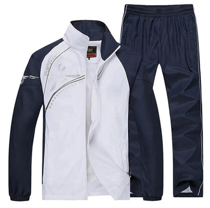 Men's Sportswear Set Spring Autumn Print Tracksuit Men 2 Piece Sets Jacket+Pant Sweatsuit Casual Sporting Outerwear Clothing