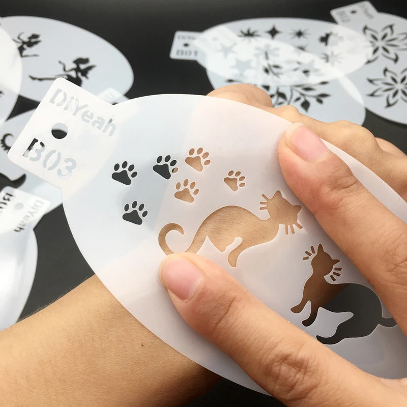 9PCS Stencils for Body Painting Face Art Halloween Birthday Party DIY Makeup Stamps Temporary Tattoos Reusable Stencils Plastics