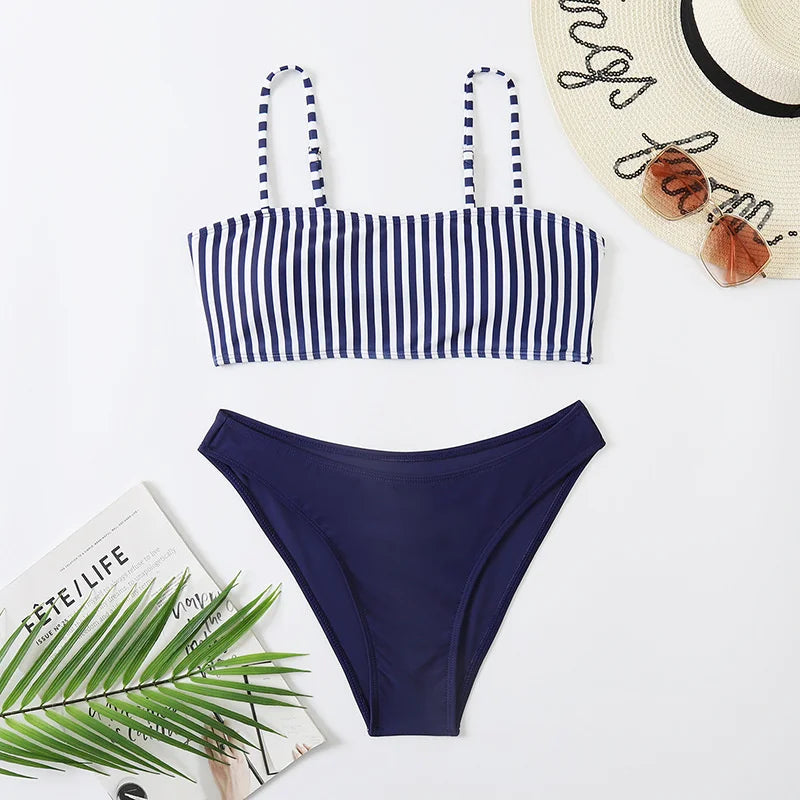 New Sexy Striped Beach Bikinis Set Women Swimwear Push Up Swimsuit Female Bathing Suits Bikini Girls Pool Swimming Suit 2025