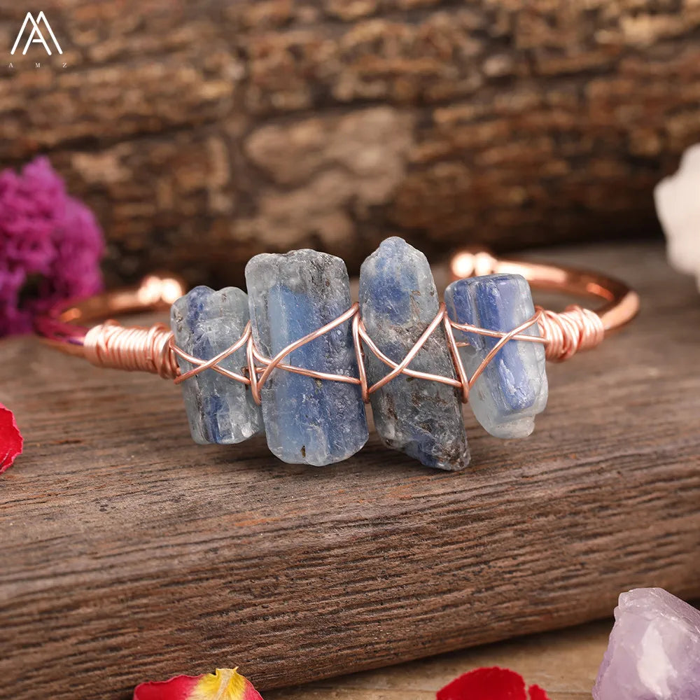 Natural Blue Kyanite Stone Open Bangle For Women High Quality Handmade Birthday Wedding Jewelry Gifts
