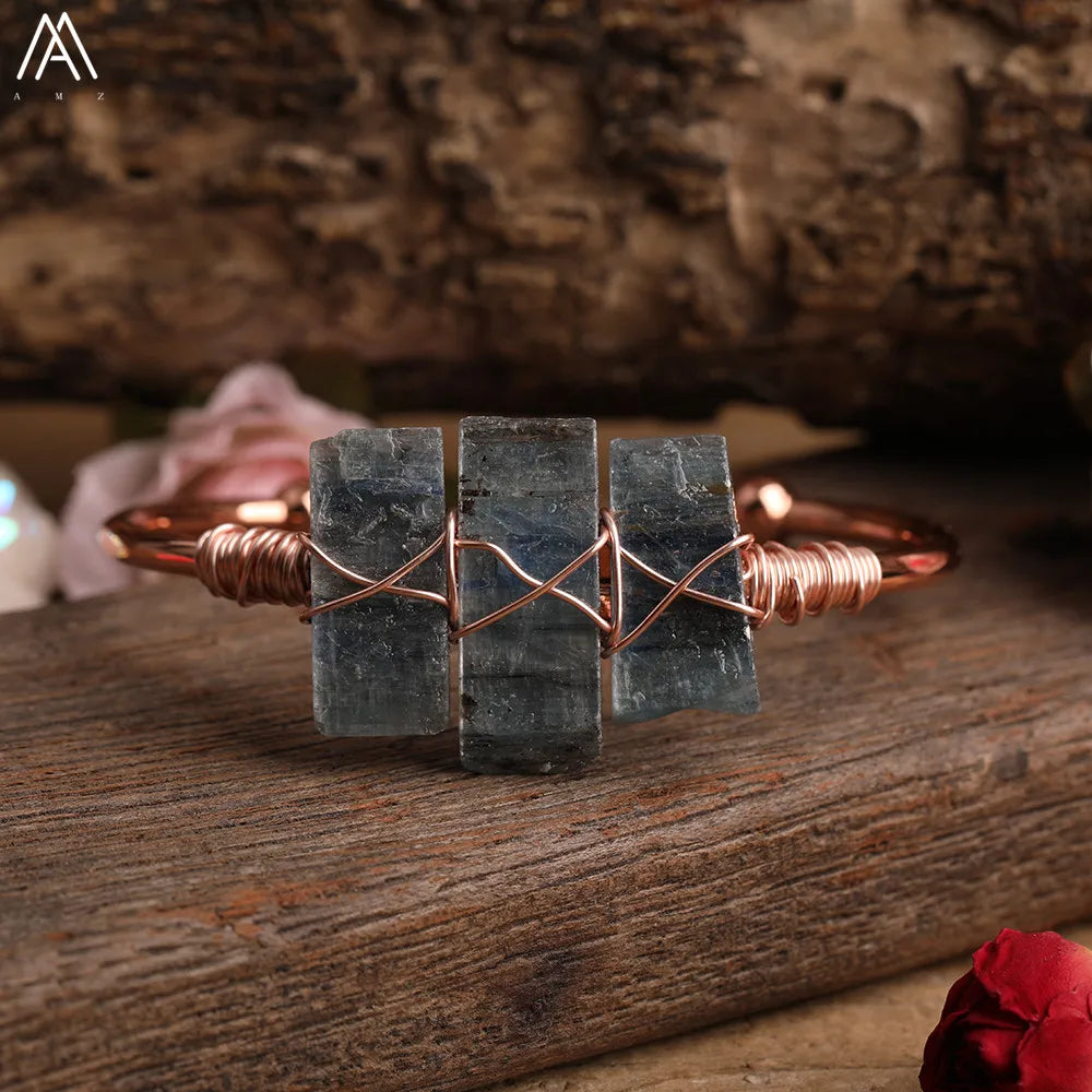 Natural Blue Kyanite Stone Open Bangle For Women High Quality Handmade Birthday Wedding Jewelry Gifts