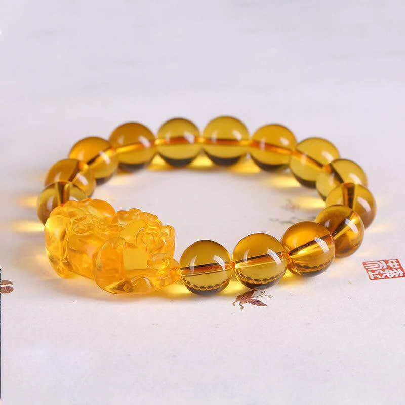 Feng Shui Obsidian Stone Beads Bracelet Wristband Gold Color Black Pixiu Wealth Good Luck Women Bracelet  Men Women Unisex