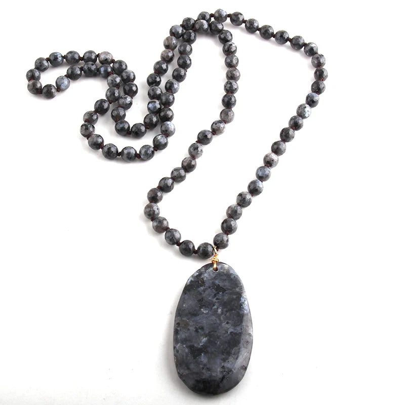 Fashion  Jewelry Natural Beads Long Knotted Semi Precious Pendant Necklaces For Women Bead necklace