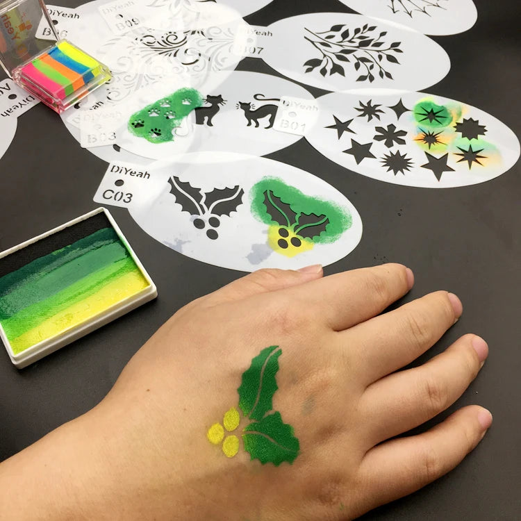 9PCS Stencils for Body Painting Face Art Halloween Birthday Party DIY Makeup Stamps Temporary Tattoos Reusable Stencils Plastics