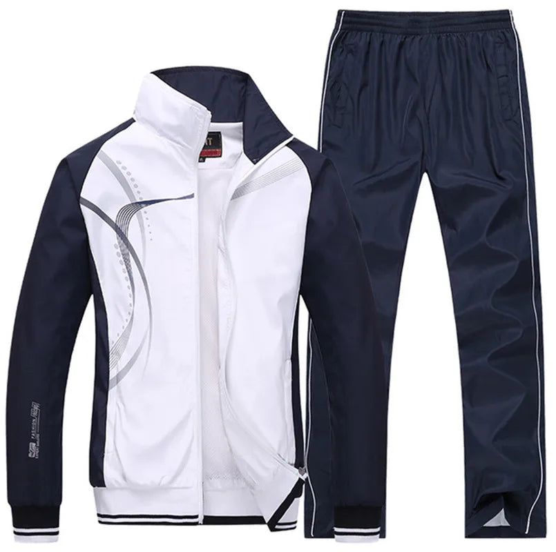 Men's Sportswear Set Spring Autumn Print Tracksuit Men 2 Piece Sets Jacket+Pant Sweatsuit Casual Sporting Outerwear Clothing
