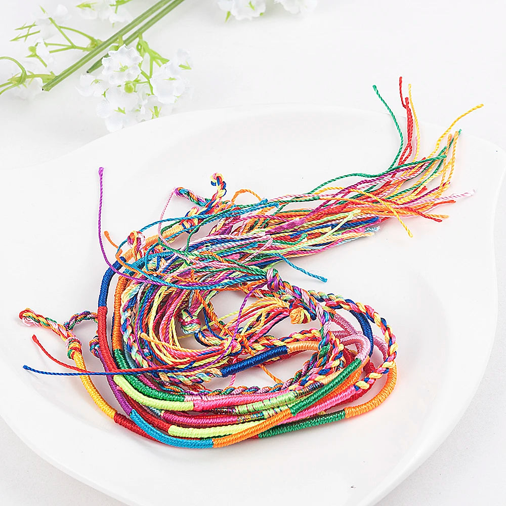10 Pcs /Set New Rainbow Color Mix Braid Friendship Bracelets for Women Jewelry Gift DIY Handmade Rope Bangles Random Color