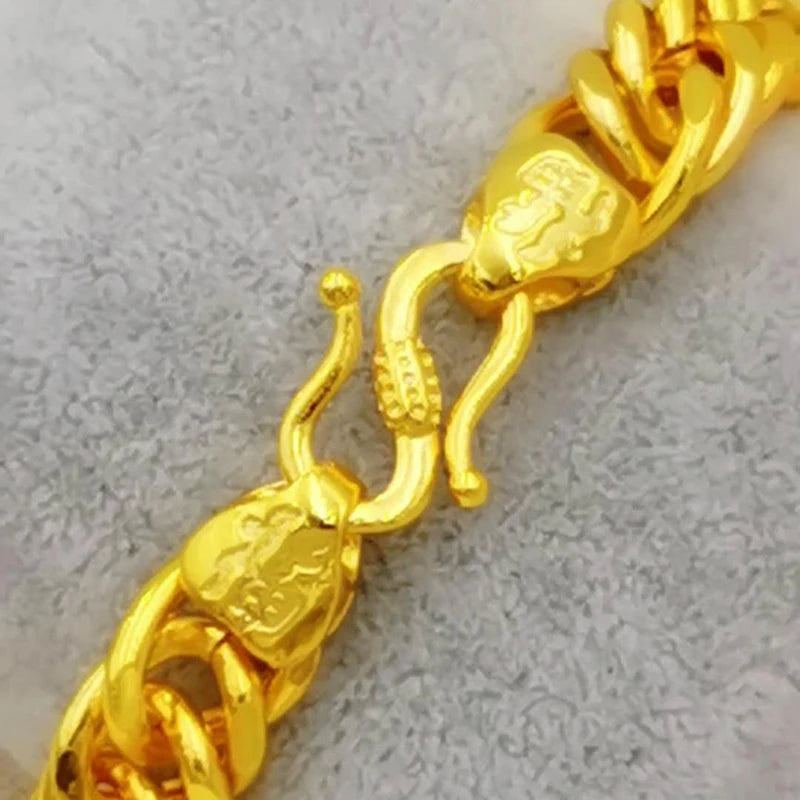 24k Gold GP 10MM /12mm Men's Link Chain Bracelet 20CM.Fashion Pure Gold Color Bangle Bracelets For Men Jewelry Drop Shipping