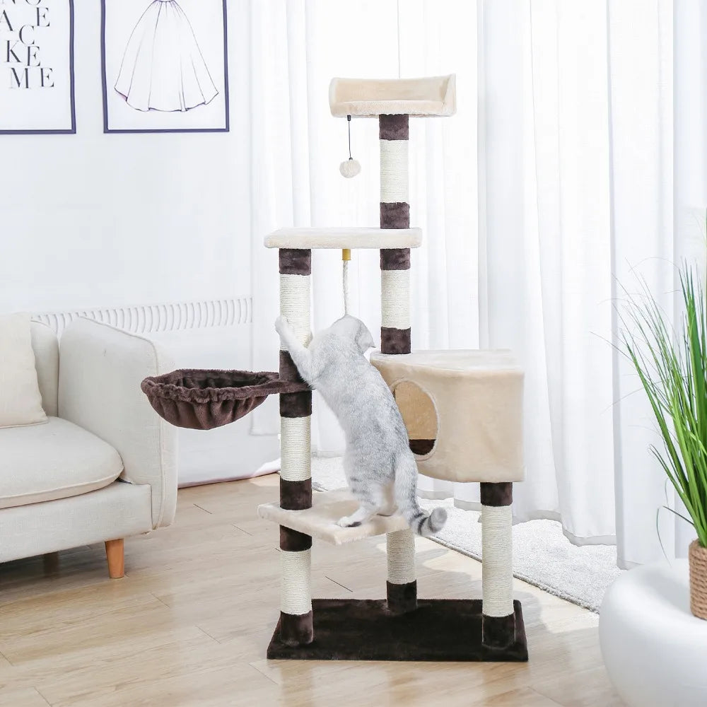 Pet Cat Tree House Condo Perch Entertainment Playground Stable Furniture for Kitten Multi-Level Tower for Large Cat Cozy Hommock