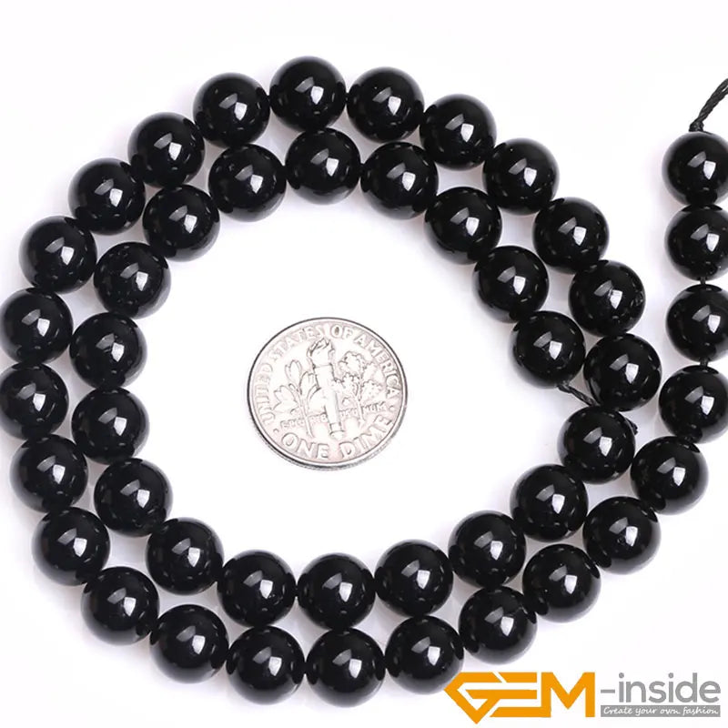 Natural Stone Black Tourmaline Round Loose Beads Strand 15 Inch DIY Bracelet Necklace Jewelry Making
