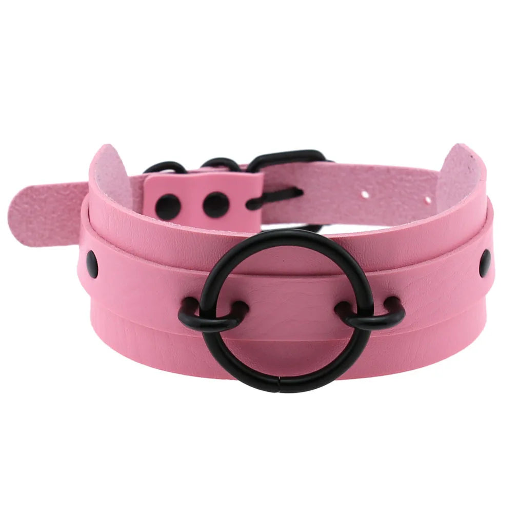 Goth Pink Leather Necklaces Women Punk Black Rivet Spike Collar Chain Neck Strap Gothic Holloween Girls Choker Y2K Body Jewelry