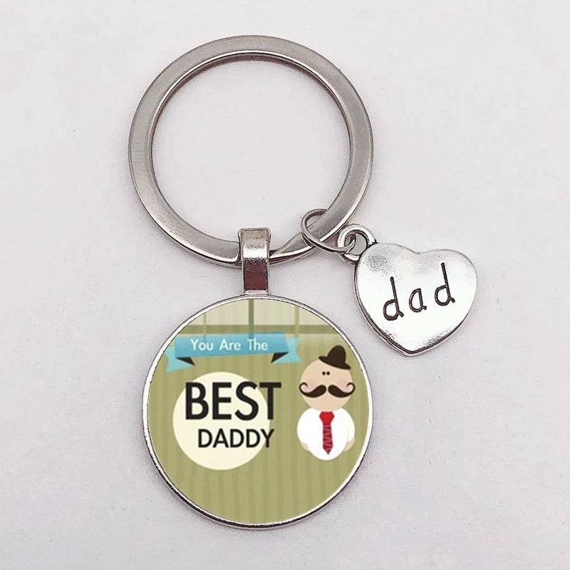 I Love Dad Keychain My Dad Is A Super Hero Pendant Glass Key Ring Father's Day Best Gift