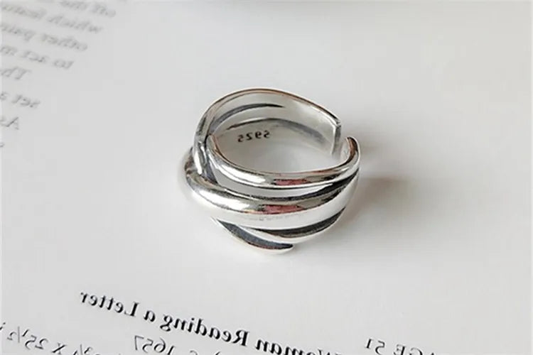925 Sterling Silver Rings For Women Bohemian Adjustable Geometric Irregular Rings Exaggerated Novelty Jewelry S-R406