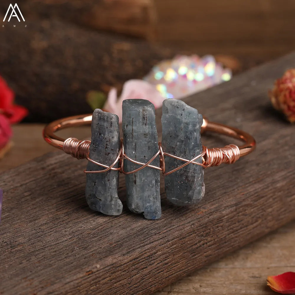 Natural Blue Kyanite Stone Open Bangle For Women High Quality Handmade Birthday Wedding Jewelry Gifts