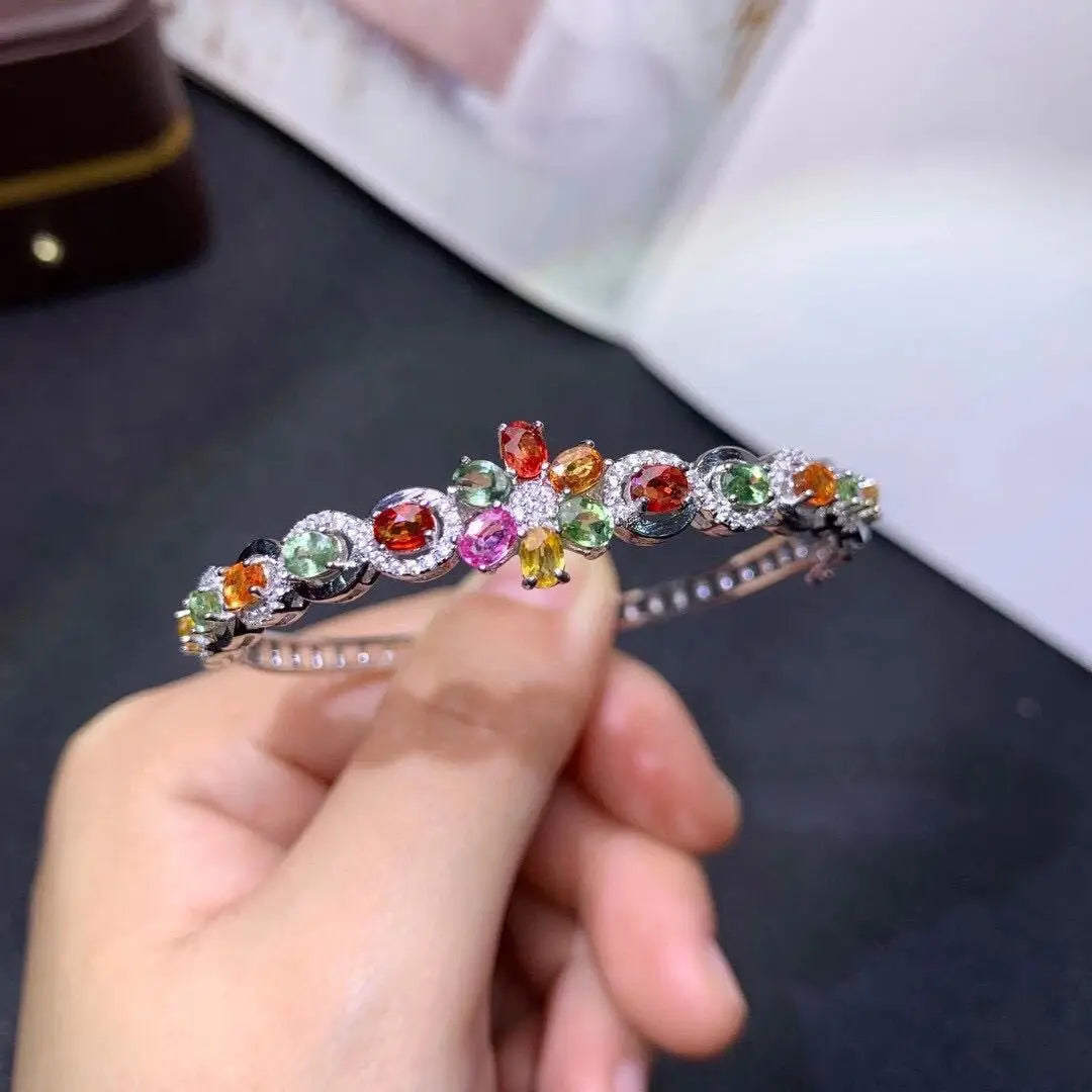 Foydjew New Luxury Rainbow Candy Color Artificial Tourmaline Bracelets Women's Fashion Silver Color Bracelet Bangles For Women