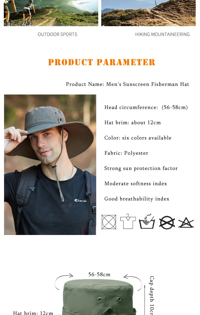 K194 Four Seasons Men's Panama Bucket Basin Sun Hat Sun Protection Hat Big Brim Fashion Outdoor