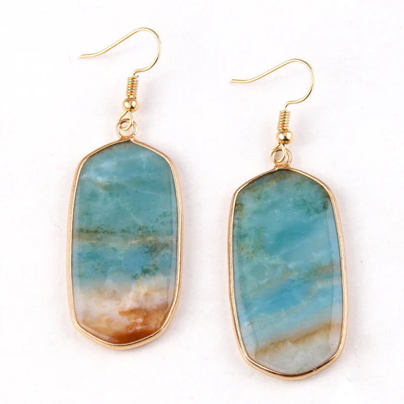 Hot Fashion Rectangle Natural Stone Earring Gary and Pink Women Drop Earrings