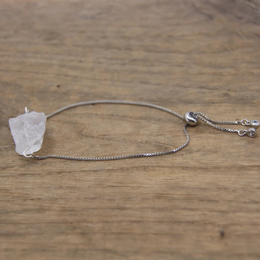 Raw Crystal Quartz Amazonite Citrines Tourmaline Stone Nugget Beads Silvery Chains Adjustable Bracelet Women Jewelry QC2003