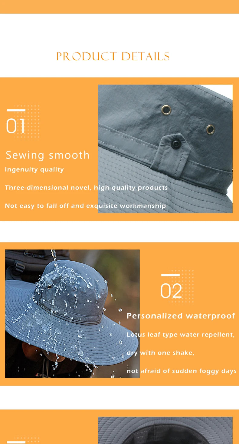 K194 Four Seasons Men's Panama Bucket Basin Sun Hat Sun Protection Hat Big Brim Fashion Outdoor