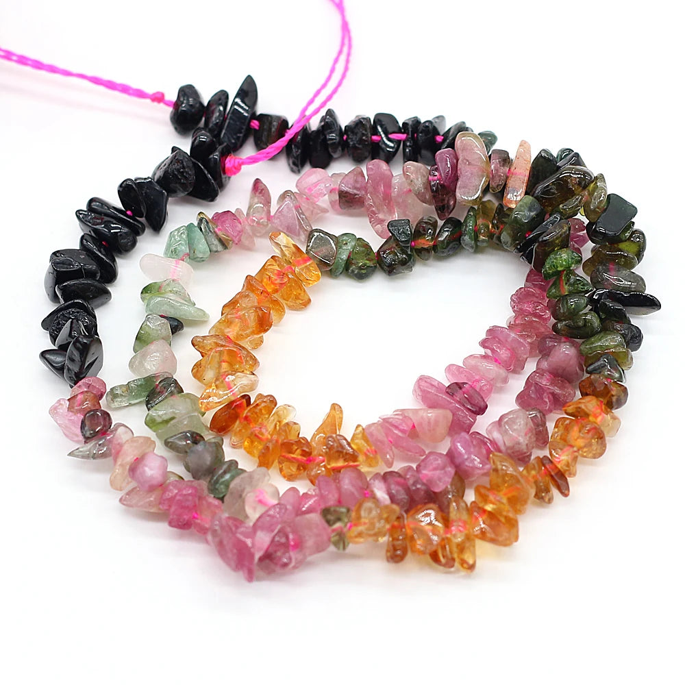 Multicolor Natural Watermelon Rainbow Tourmaline Stone Beads Irregular Gravel Chip Loose Beads DIY Bracelet Jewelry Making 15''