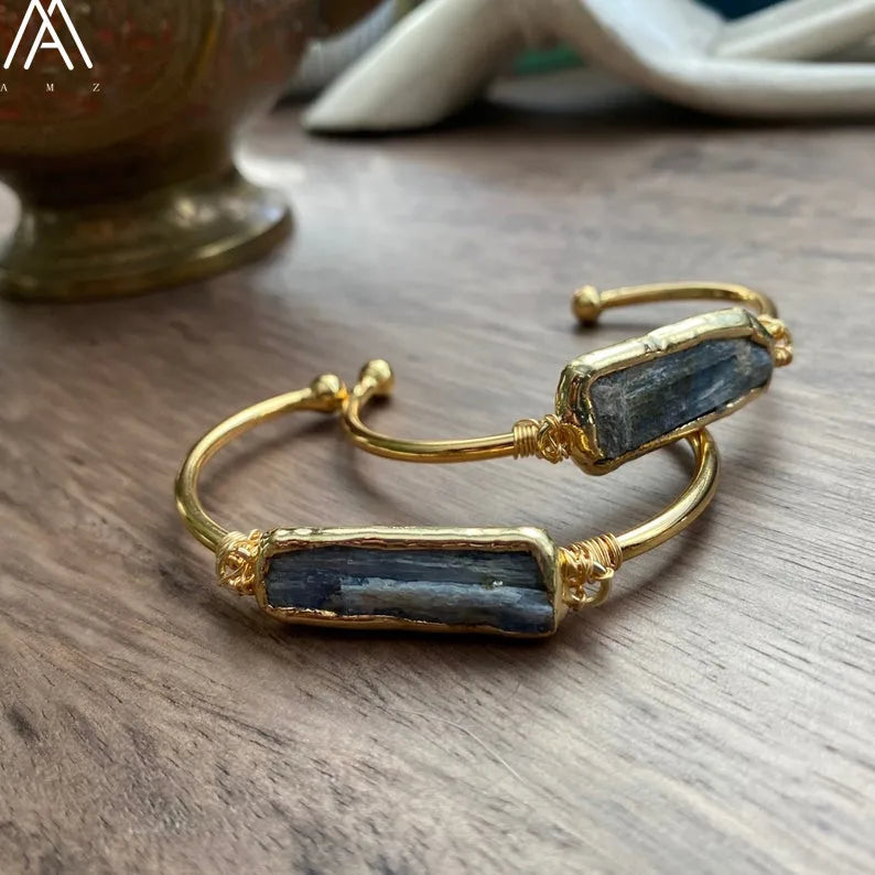 Natural Blue Kyanite Stone Open Bangle For Women High Quality Handmade Birthday Wedding Jewelry Gifts
