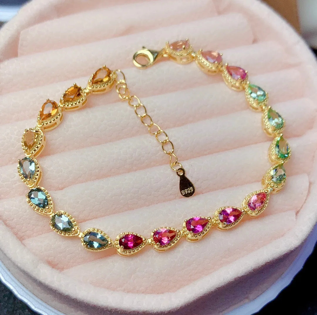 Exquisite Rainbow Tourmaline Bracelets 19cm Chain Rhinestone Slimming Bracelet Women Crystal Healing Bracelet Jewelry Gifts