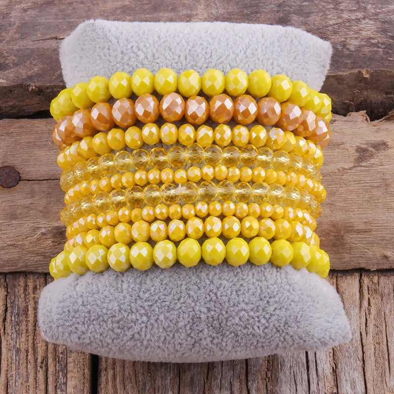 Fashion Designer Beaded Bracelet Set 9pc Glass Crystal Multi Stack Bracelets Set For Women Jewelry