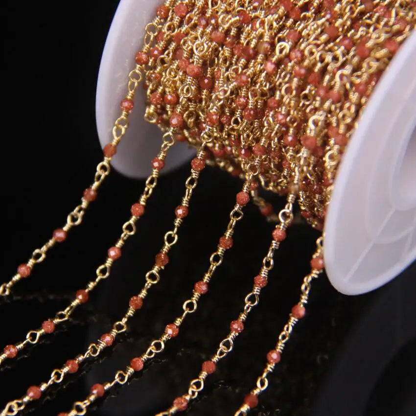 5Meter Natural Colorful Tourmaline 2mm Faceted Round Beads Rosary Chain,Gold Brass Wire Wrapped Necklace Bracelet Sweater Chains