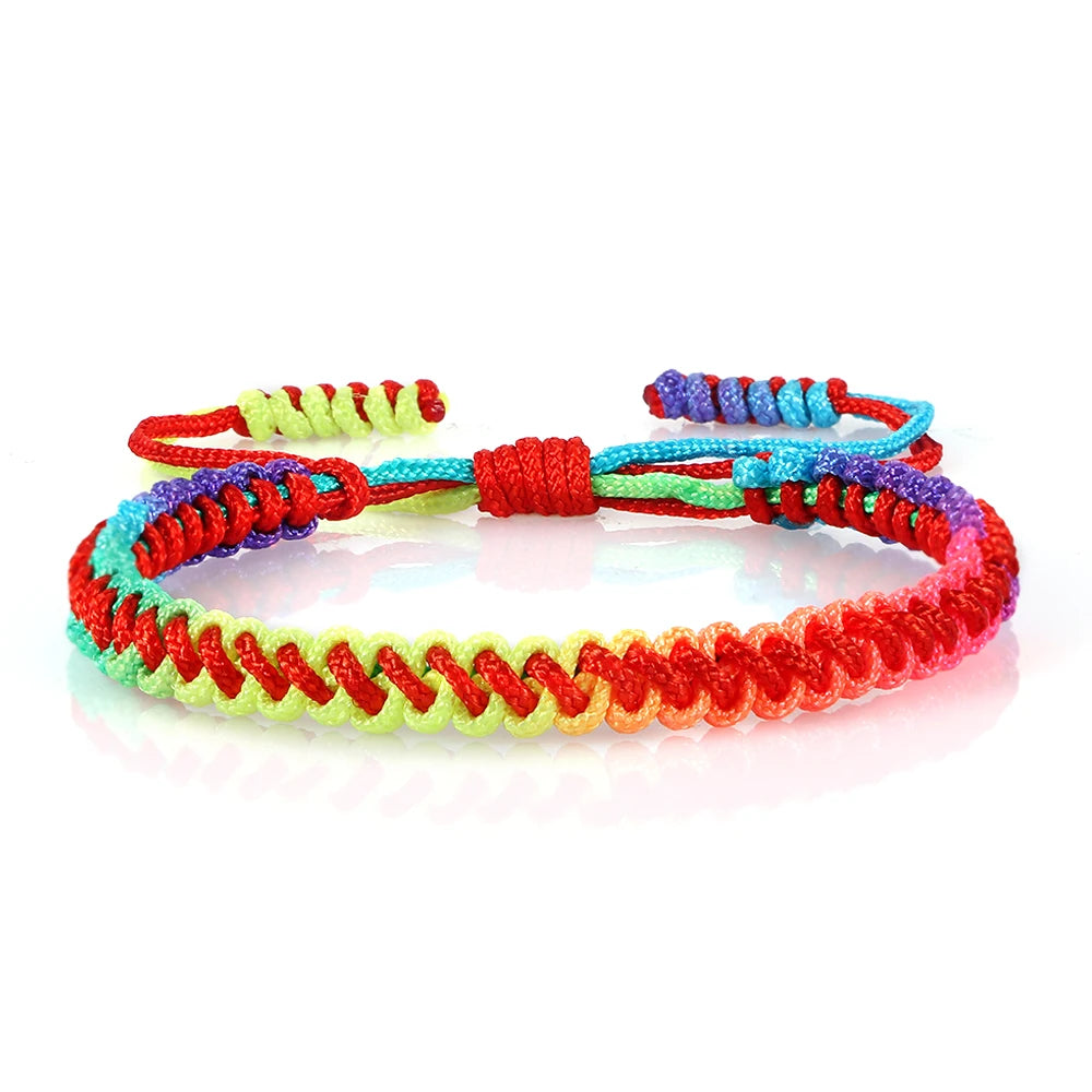 Lucky Colorful Rainbow Knots Braided Bracelet For Women Men Couple Handmade Adjustable Prayer Nylon Rope Bangles Travel Gift