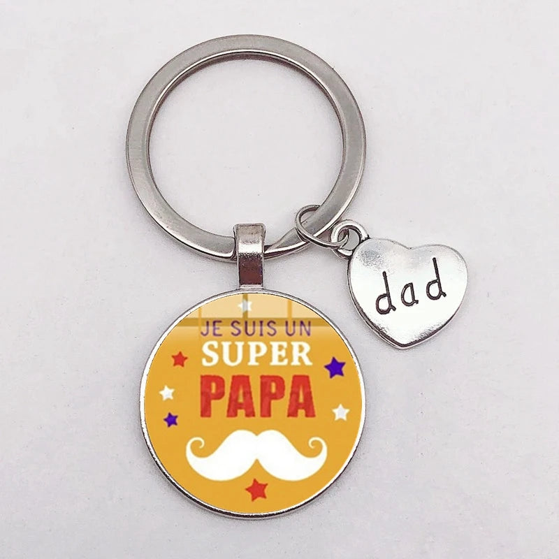 I Love Dad Keychain My Dad Is A Super Hero Pendant Glass Key Ring Father's Day Best Gift