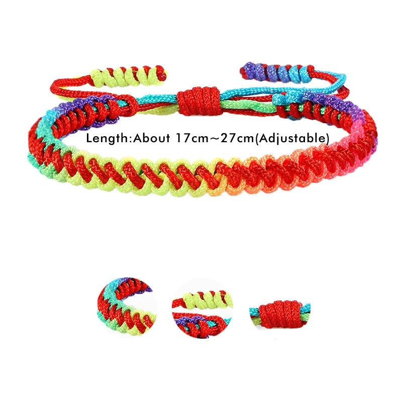 Lucky Colorful Rainbow Knots Braided Bracelet For Women Men Couple Handmade Adjustable Prayer Nylon Rope Bangles Travel Gift