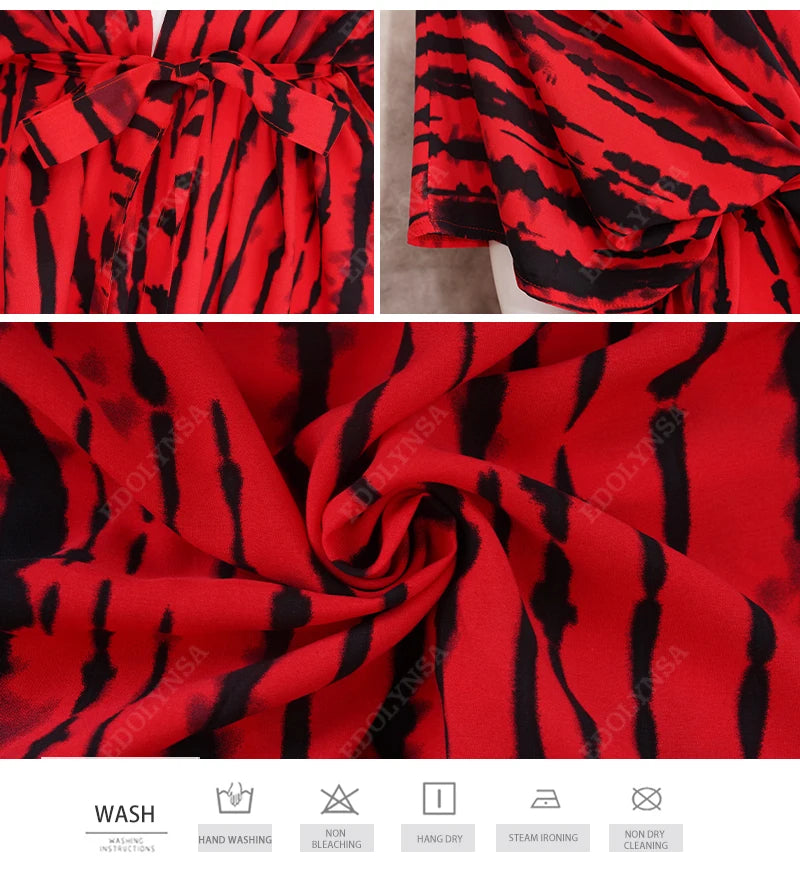 2023 Bikini Cover-ups Black Retro Striped Self Belted Women Summer Clothing Kimono Dress Beach Wear Swim Suit Cover Up Q1225